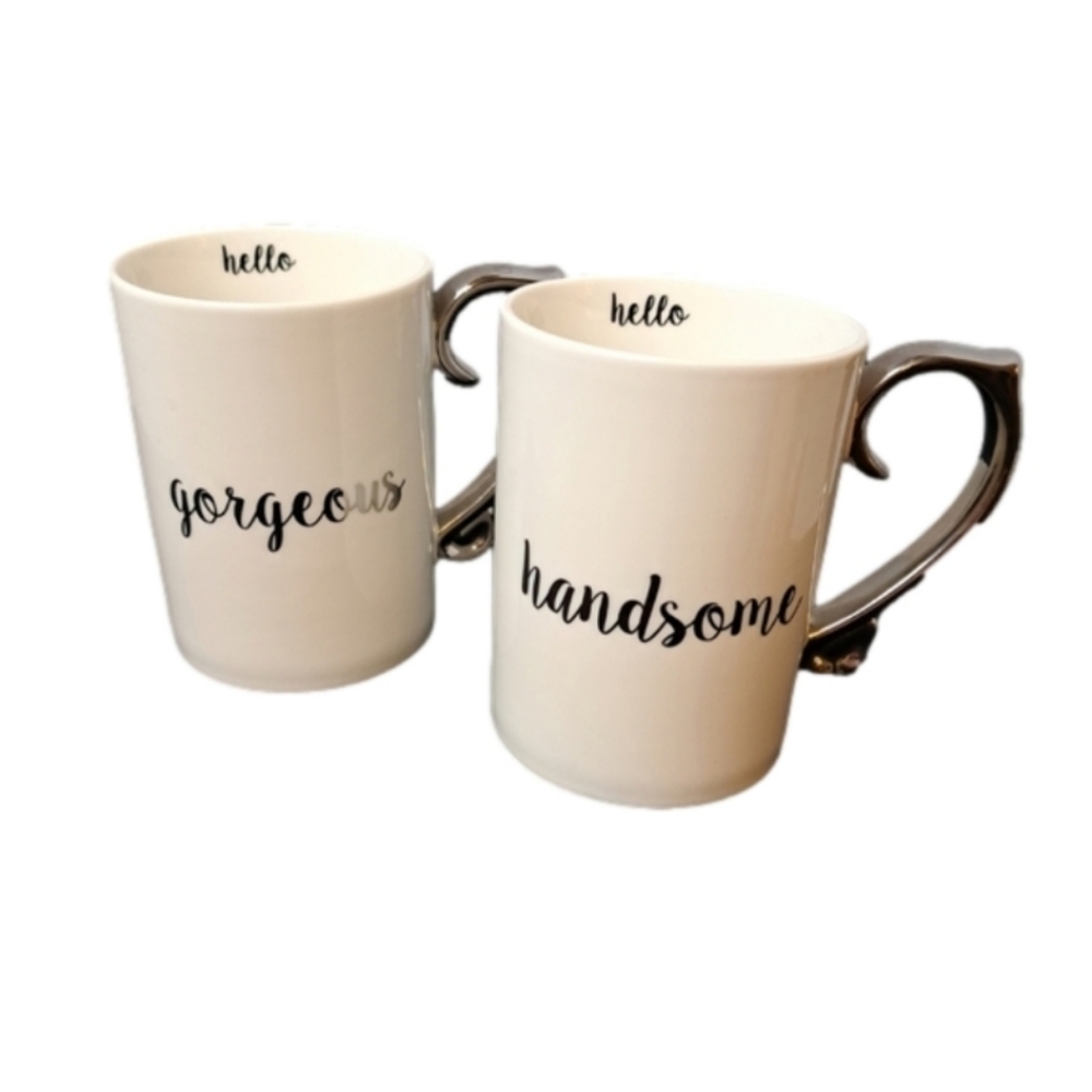 COCO & LOLA•Set of 2 Coffee Mugs• Hello Gorgeous & Hello Handsome • Bridal • EUC